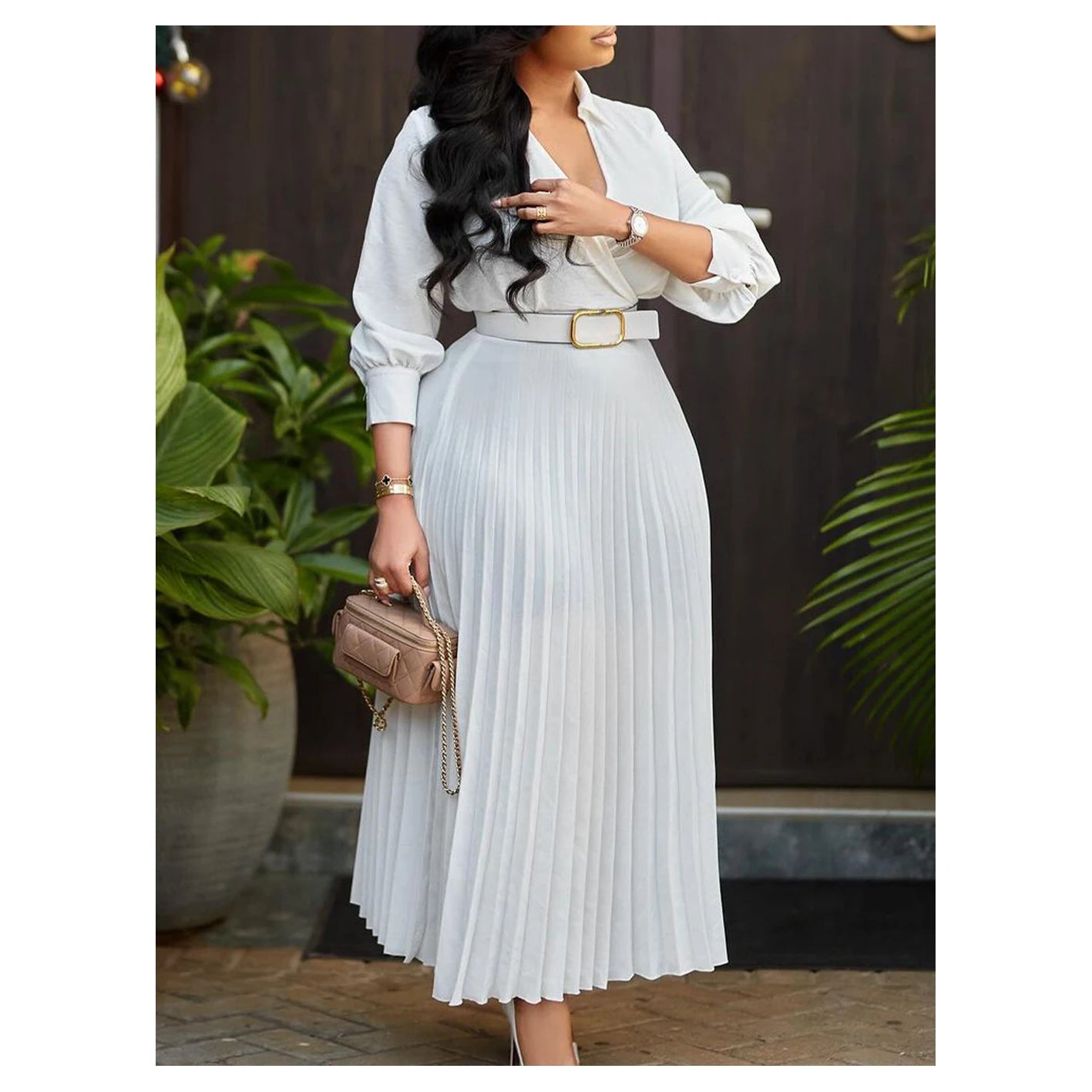 Wholesale Women's Long Sleeve Office Dress Lapel Neck Fashion Casual High Waist Plus Size Fashion Elegant Long Dresses