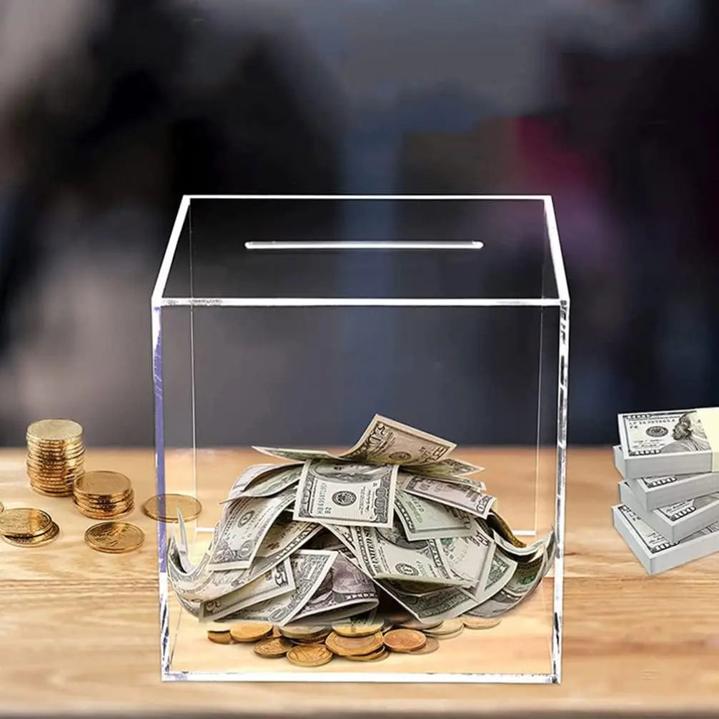 Transparent Square Shape Piggy Bank Money Saving Money Jar-Only Deposit No Withdrawal