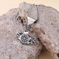 Men Nordic Viking Runes Vegvisir Mjolnir Pendant Necklace Stainless Steel Helm of Awe Jewelry