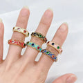 RM1464 Fashion Dainty Vintage 18K Gold Plated Over Brass Enamel CZ Cubic Zirconia Diamond Crystal Stacking Rings for Ladies