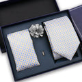 Factory Direct Men's Necktie Gift Set with Pocket Square Brooch Luxury Polyester Tie Box Set for Wedding Parties