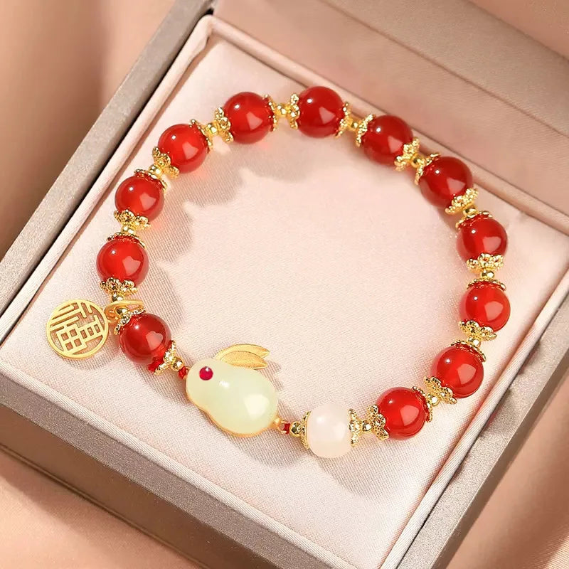 2023 Fashion Chinese  Zodiac Pendant Bracelet  Wholesale Crystal Bracelet Lucky Jade Rabbit Bracelet for Women