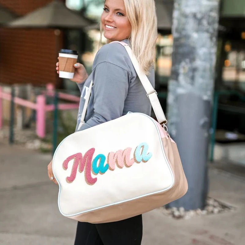 Custom Woman Travel Toiletry  Bags  Fashion Vegan Leather Lady Duffle Bag MAMA Gift