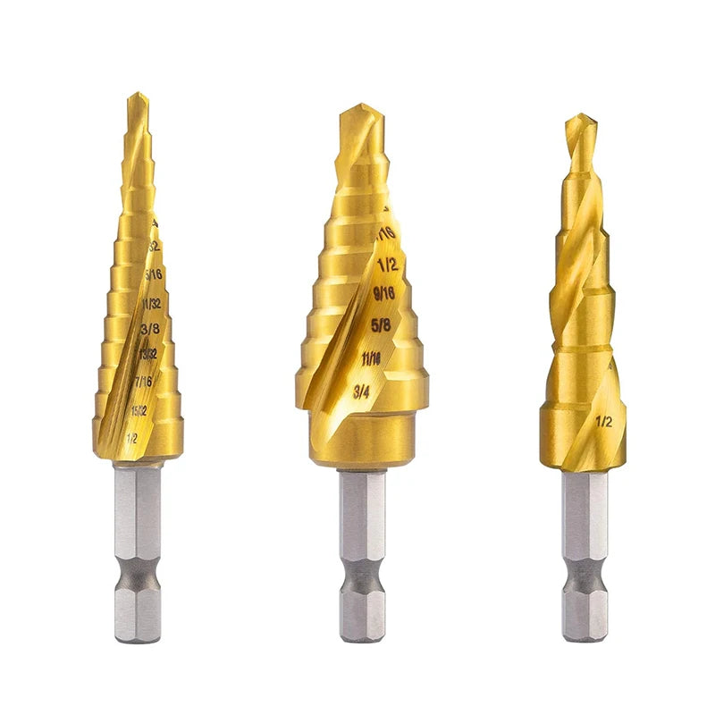 Hex Shank Titanium Coated Tin-Coated Hss Drill Bit Step Hole Saw Step Drill Bit Set Titanium Step Drill Bit Set MegaBDM