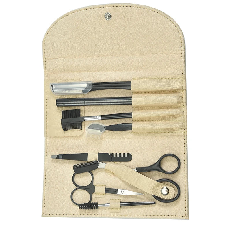 Stainless Steel Eyebrow Eyebrow Pencil Eyebrow Shaping Kit Brush Comb Eyelash Tweezers Scissors Trimmers Set Beauty Products