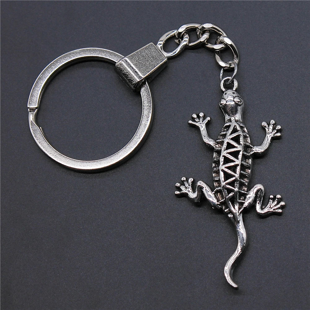 WYSIWYG 50x26mm Antique Silver Plated Zinc Alloy Gecko Lizard Key Chain Souvenirs Gift P2-ABD-C12925