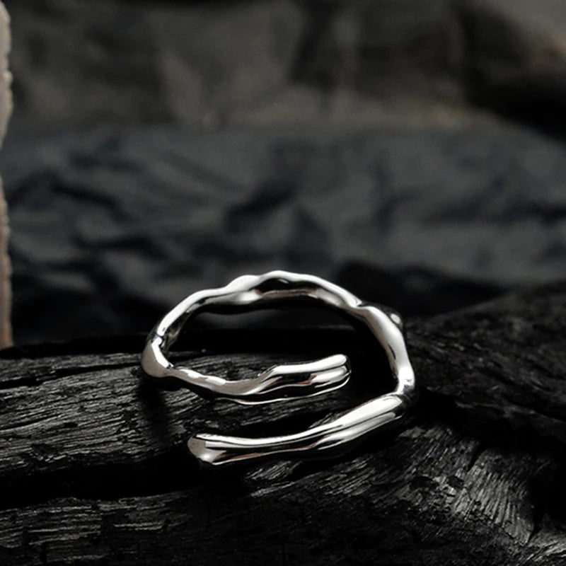 Jewelry 925 Sterling Silver Minimalist Korean Version Compact All-match Irregular Concave Fine Ring Female Open Drop Glaze Ring