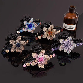 Fashion Women Back Head Hairpin Korean Hair Claw Headdress Crystal Flower Jaw Clips Rhinestone Mom Top Clip
