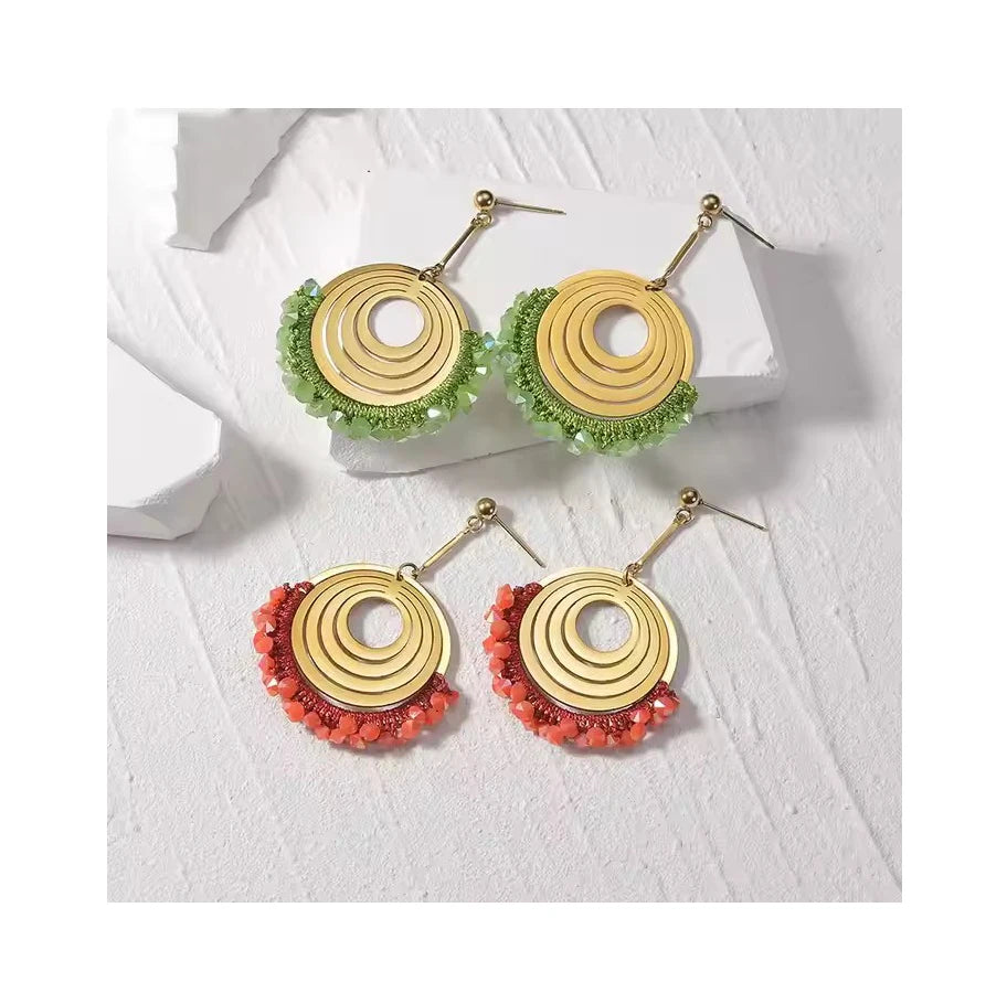 Fine Handmade Beaded Earrings Bohemian 24K Gold Stainless Steel Multilayer Big Circle Hoop Earrings for Women Jewelry