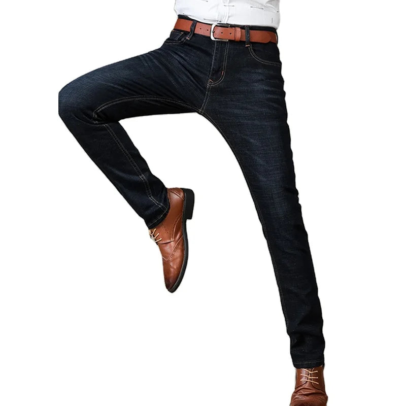 Wholesale 70% Cotton Mid Waist Stretch Slim Straight Jeans Men's