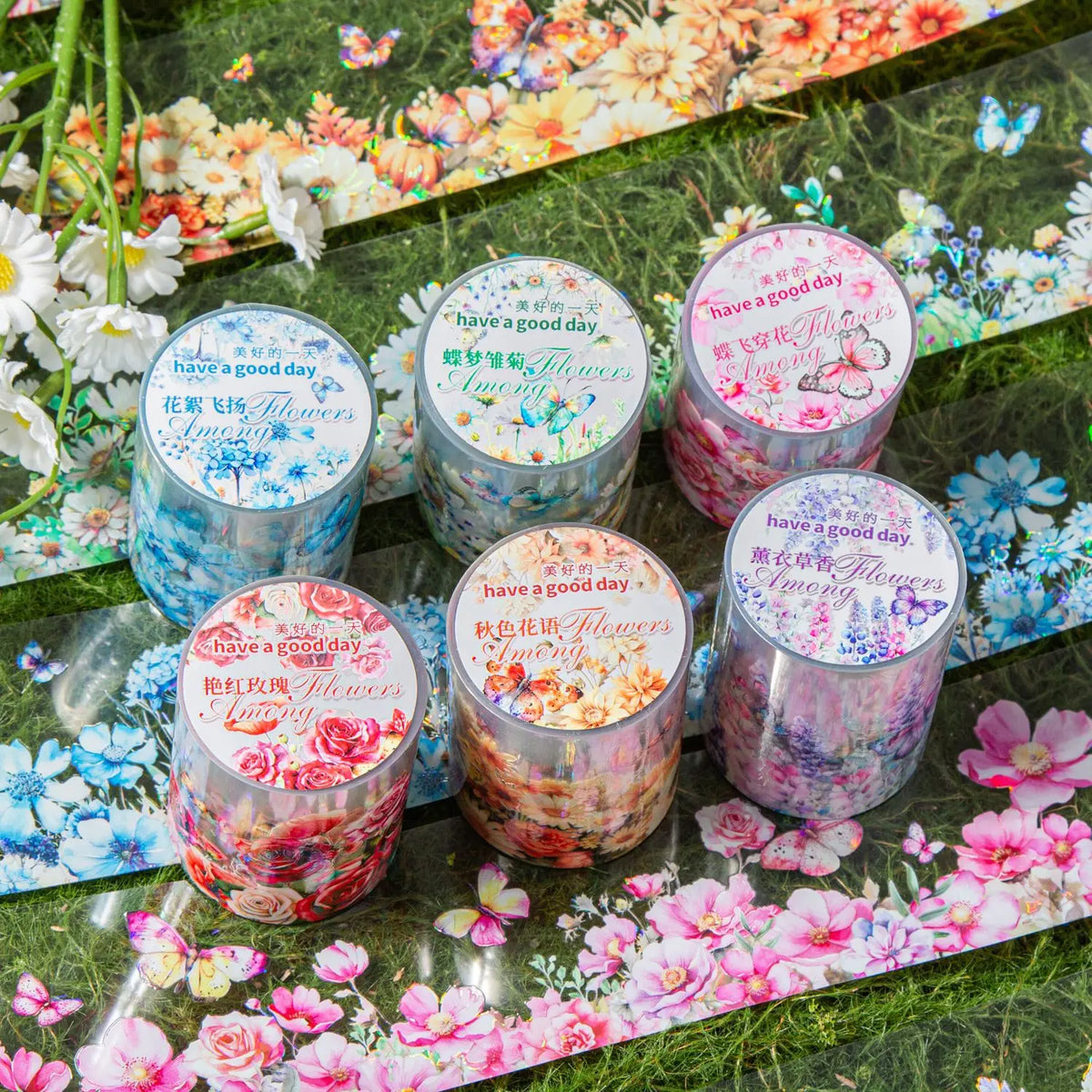 2M/Roll PET Tape Flower Gathering Series Shell Light Scenery Handnet Material Recycling Sticker 6 Styles MegaBDM