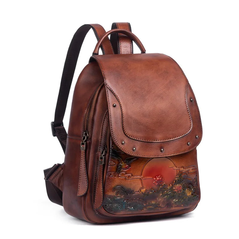 Andong Backpacks for Women Genuine Cow Leather Ladies Fashion Shoulder Bags Outdoor Travel Female Backpack Woman Bag 2036