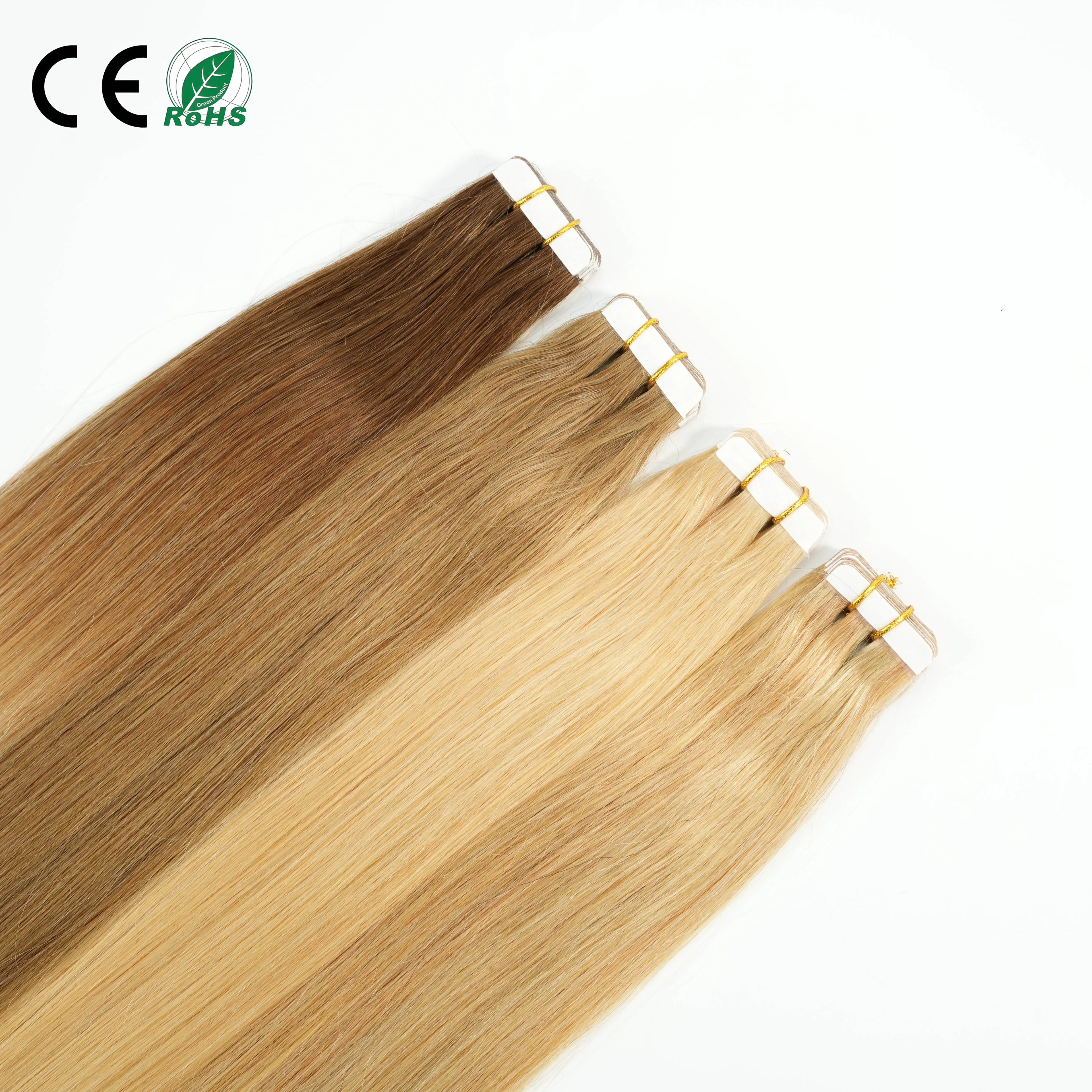 Wholesale 100% Natural Raw Indian Remy Curly Human Hair Extensions Virgin Tape Hair Extension Double Drawn 9A-12A No High
