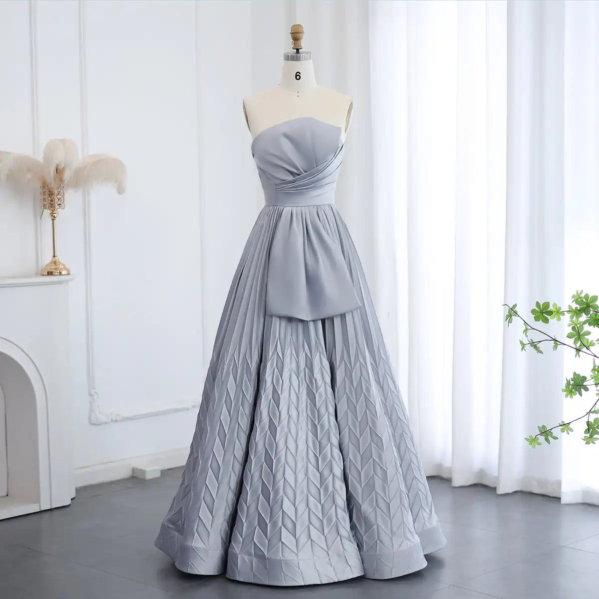 Custom Made Dubai Gray Geometry Patterns Satin Evening Dress for Women Elegant Arabic Wedding Party Gowns Sf039