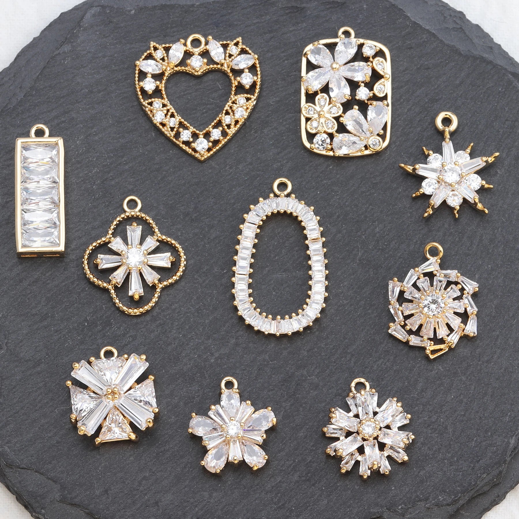 M538 10pcs/lot Wholesale Jewelry Charms 18k Gold Plated Copper Pass REACH Nickel Free DIY Zircon Pendant Making Packaged in Bag