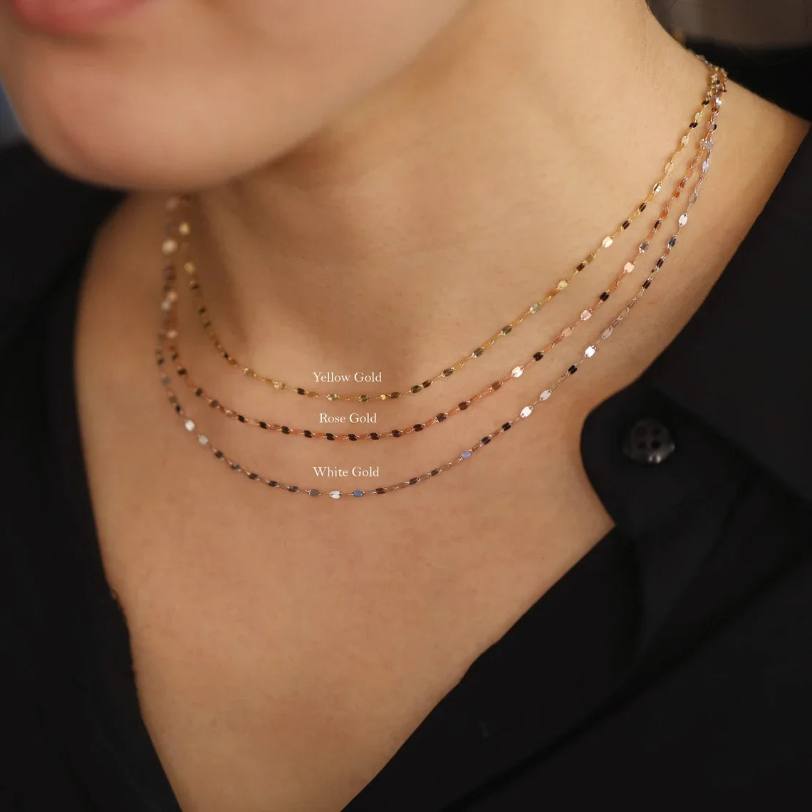 Minimalist Jewelry 14K Gold Plated Glitter Necklace Flat Link Chain Necklace Women 925 Sterling Silver Necklace Kolye