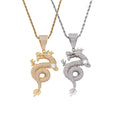 Fashion Trendy Men 18K Gold Iced Out Cz  Micro Insert Cubic Zircon Bling 3D Chinese Dragon Pendant Choker Necklace for Men