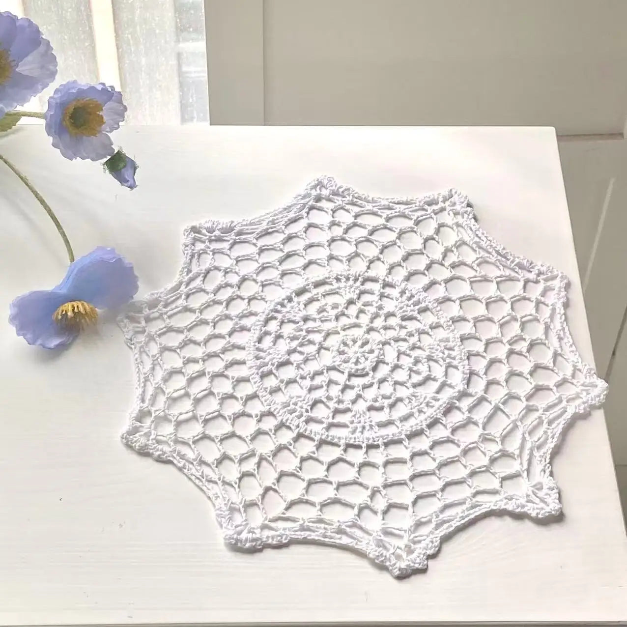 White Hand-Hooked Pure Cotton Crochet Large Coasters and Placemats
