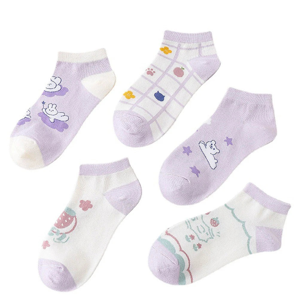 Summer Purple No Show Socks Women Cotton Socks Cartoon Low Cut Ankle Socks Wholesale