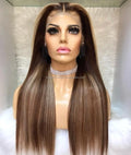 Wholesale Glueless Highlight Mix Color Silky Straight Virgin Raw Frontal Lace Wigs With Pre Plucked Hairline