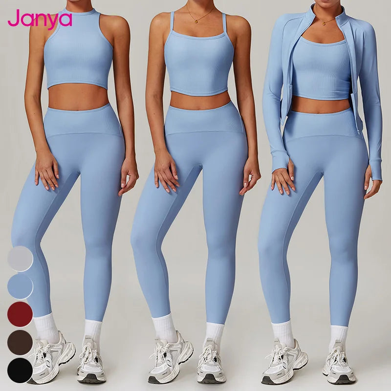 Sports Activewear Clothing 2 Piece Suit Ribbed Patchwork High Waist No Front Seam Yoga Leggings Set Gym Fitness Sets for Women MegaBDM