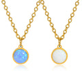 Delicate Stainless Steel Round Pendant Gold Plated Opal Stone Necklace