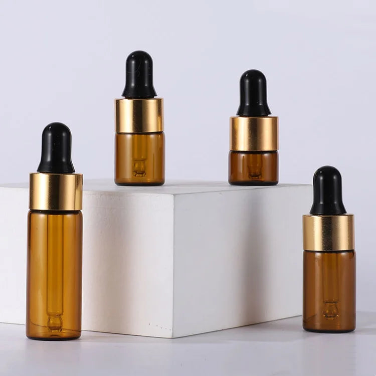 Wholesale Dark Small Pipette Bottle 1ml 2ml 3ml 5ml Amber Brown Hair Oil Essential Oil Glass Dropper Bottle