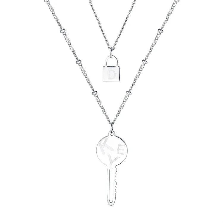 Double Layer Snake Chain Key Lock Pendant Stainless Steel Necklace Women's Jewelry Fashion Accessories Couples Party Necklace