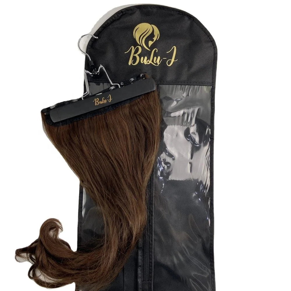 Wholesale & Super Convenient Hair Storage Bags Non Woven PVC Window Hair Extensions Storage Wig Packaging Bag With Hanger