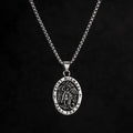 Vintage Oval Shaped Stainless Steel Medal Pendant Necklace Religious Christian Faith Saint Michael Statue Design Jewelry