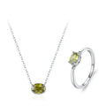 Women's Trendy 925 Sterling Silver Fine Jewelry Set Olive Green Zircon Pendant Necklace Clavicle Chain Ring for Weddings Parties