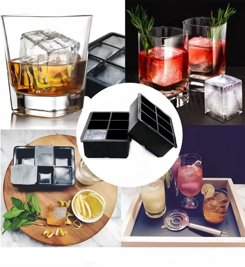 6 Cavity Large Size Silicone Ice Cube Molds with Removable Lids Reusable and BPA Free for Drink/Whiskey Silicone Ice Cube Molds