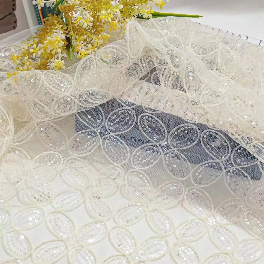 New Four-leaf Clover Crystal Sequins Eco-friendly Sustainable Mesh Fabric Modern Headdress Hair Accessories Lace Embroidered