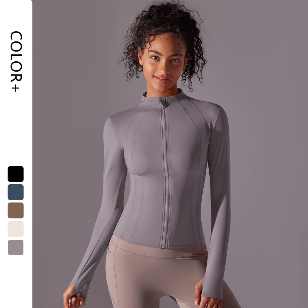 Women Yoga Fitness Outdoor Running Workout Zipper Breathable Training Coat Zip up Quick Drying Long Sleeve Sports Yoga Jacket