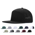 Fashion Quick Dry Waterproof Laser Cut Holes Perforated Flat Brim Snapback Cap Custom Logo 6 Panel Polyester Mesh Trucker Hats