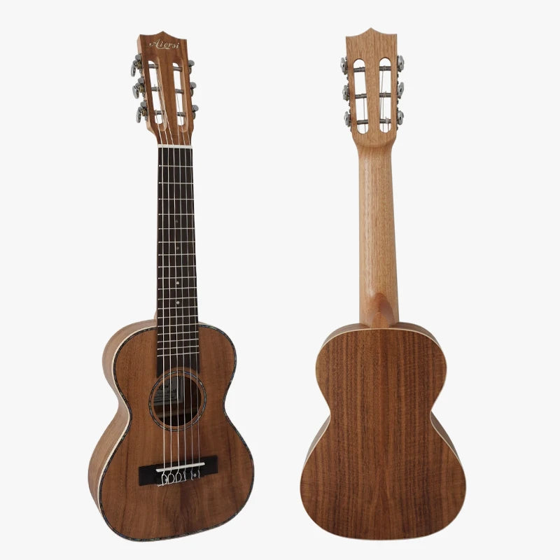 Aiersi Brand 28 Inch Curly Koa Wood Ukulele Guitar Small Guitarlele Custom logo OEM ODM Factory Price 6 String Music Instruments