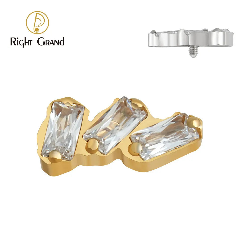 Right Grand ASTM F136 Titanium Triple Tilt Rectangle Zirconia Labret Monroe Cartilage Helix Tragus Labret Top Ends