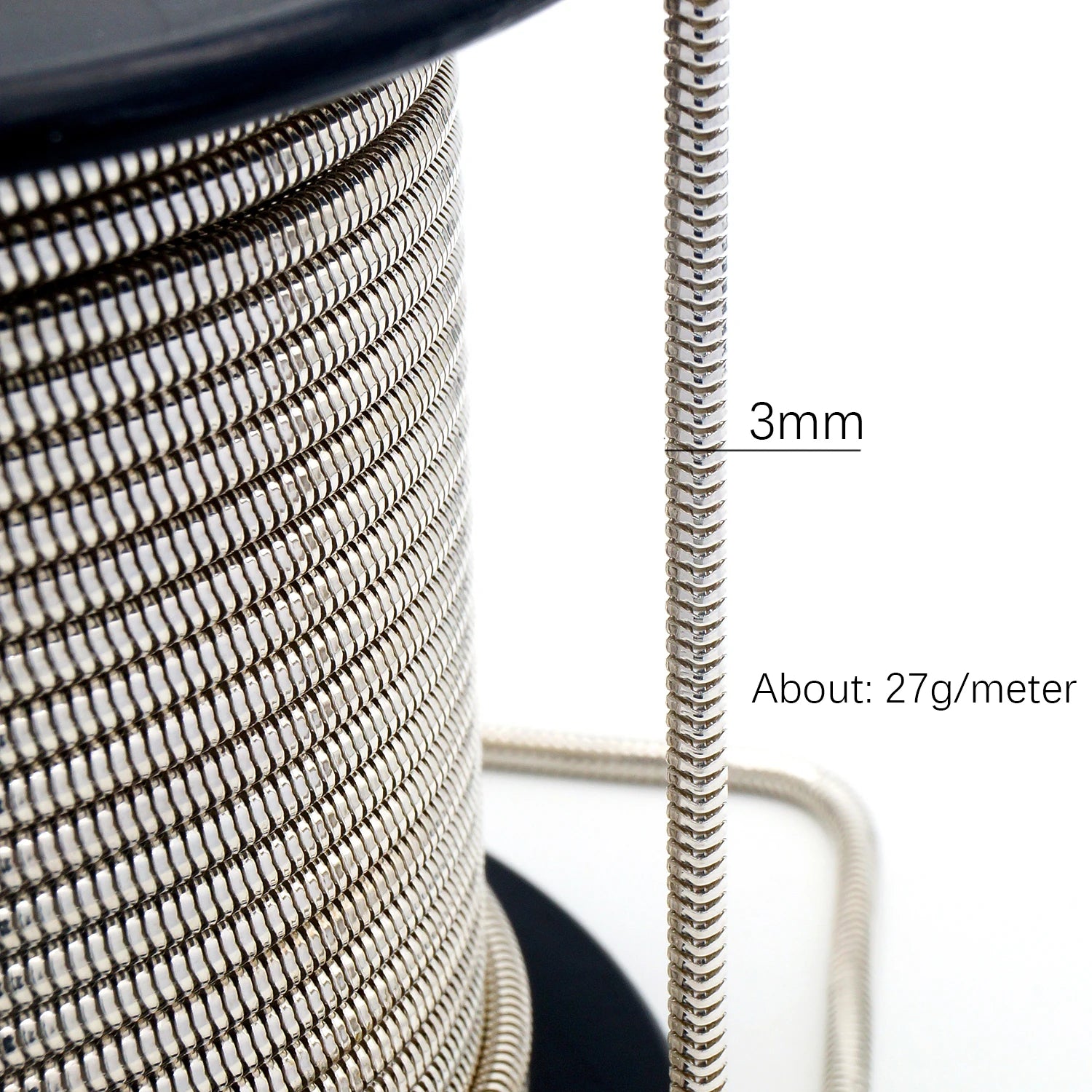 Wholesale 3mm Snake Chain Roll by Gram Per Meter Pure 925 Solid Silver Chain Supplier Semi-Finished for Men