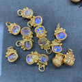 Gold Plated Fortune Bag Cat Metal Charm Pendant With Imitated Opal for Necklace Bracelet DIY Jewelry Making