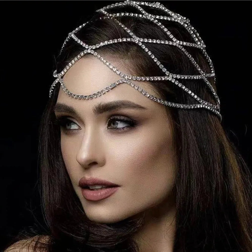 Bridal Wedding Rhinestone Accessories Tassel Mesh Headdress Hair Hoop Hairband