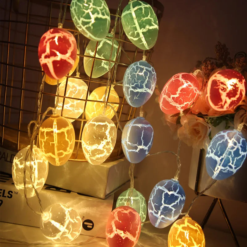 Nefe 10pcs Wood Cracked Egg 1.5m String Light Christmas Lantern Easter Eggs Garland Fairy Lighting Strings Holiday Decor Model