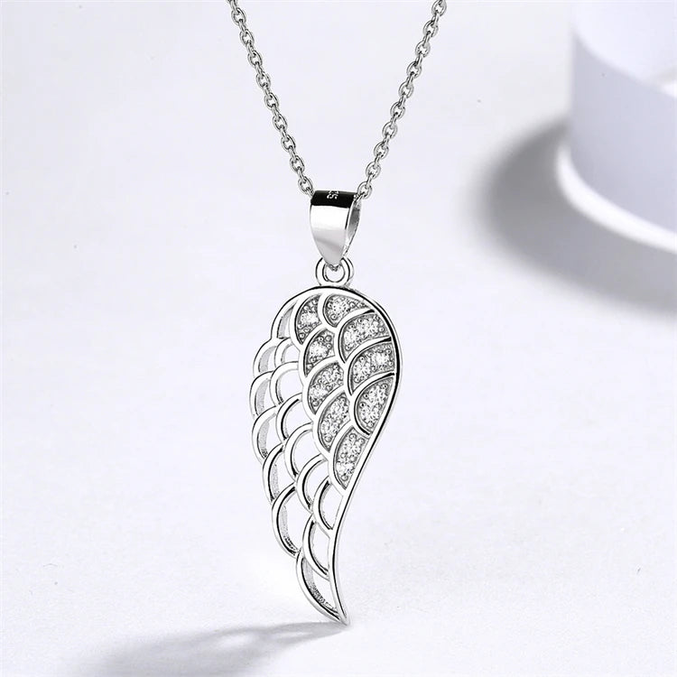 Trendy 925 Sterling Silver Diamond Angel Wing Pendant Necklace Women Simple Wing Pendant Necklace