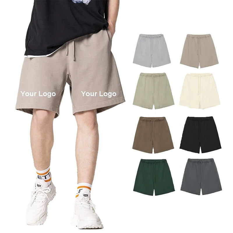 High Quality 100% Cotton Jogger Shorts Heavyweight French Terry 425g Plain Logo Plain Drawstring Pockets Outdoor Cotton Shorts