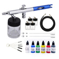 Hobby Auto Graphics Nail Art Crafts Dual Action Siphon Feed Airbrush Kit With Acrylic Paint