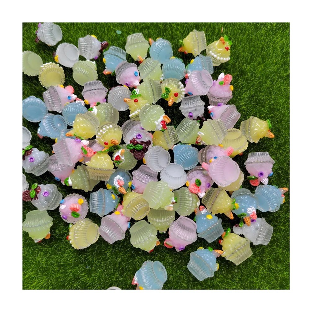 Women's Children's Transparent Crystal Color Resin 3D Cup Cake Models Mini Food Cabochons DIY Pendants Key Chain Making