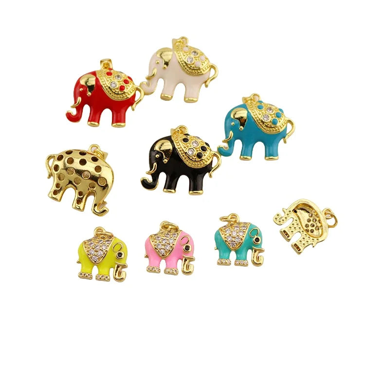 CZ8610 Hot Sale 18k Gold Plated Multi Colored Enamel CZ Micro Pave Elephant Animal Charm Pendants for Jewelry Making