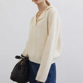 OEM Service Girls Spring and Autumn New Knitted Sweater Turn-down Polo V-neck Lapel Casual Custom Color logo Fashion Knitwear