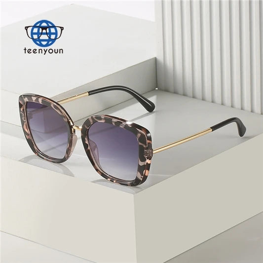 Teenyoun Large Frame Rectangle Leopard Temple Sun Glasses Brown Women Thick Trendy Gafas De Sol