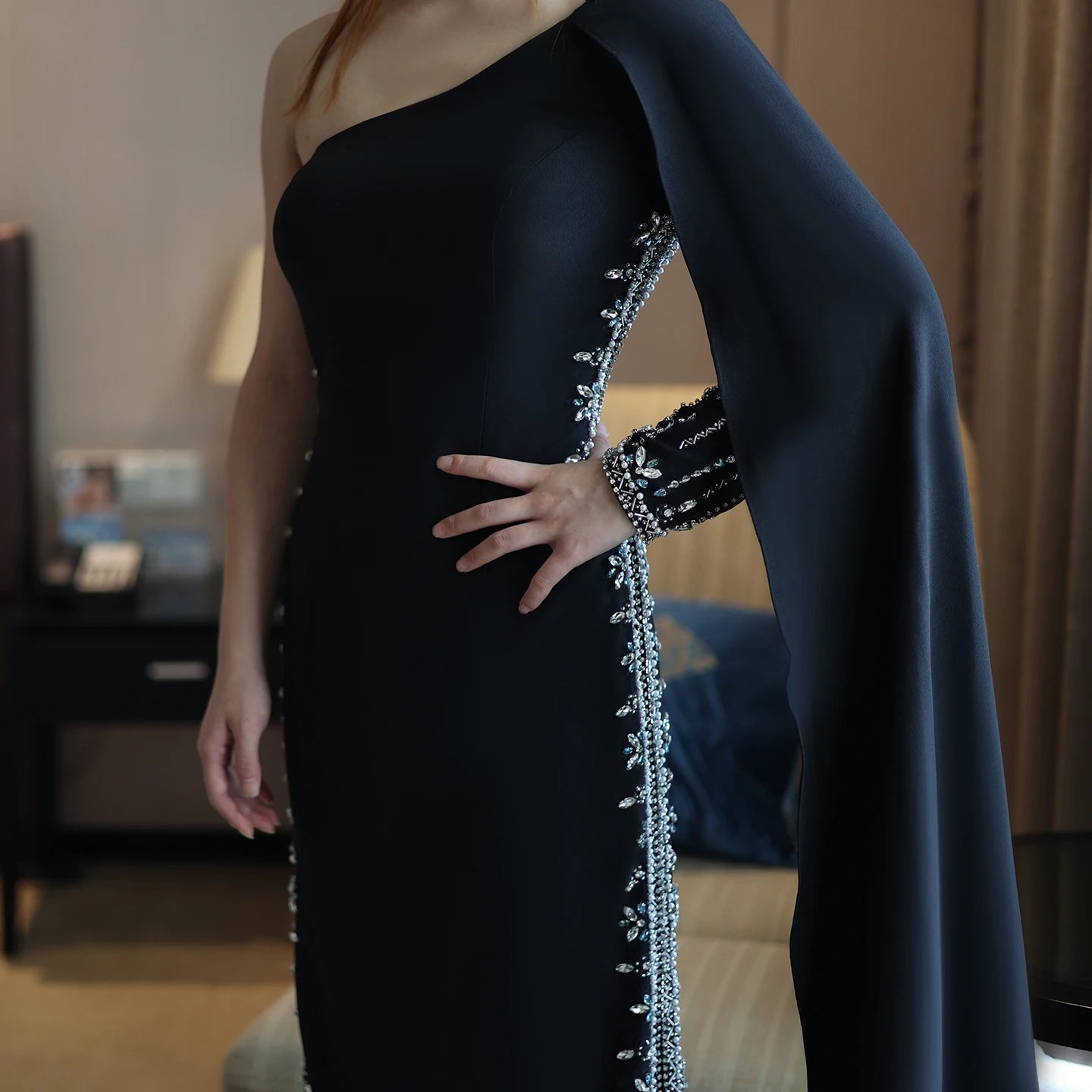 Jancember SZ389 Asymmetric Soft One Shoulder Party Women's Long Evening Prom Dresses