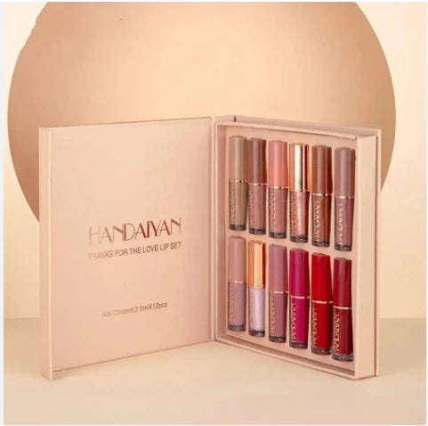 HANDAIYAN 12 Color/Set Lipstick Liquid Matte Waterproof Lip Gloss Long Lasting Pigment Nude Lip Set Velvet Lip Stick Kit